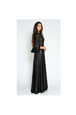 LAMACE Black Sequin Gown with Silk Velvet Sleeves 