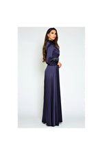 LAMACE Blue Silk Satin Crystal Embellished Gown 