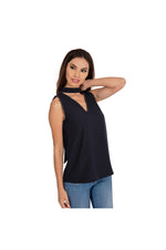 LAMACE Blue Tie Neck Top with Silver Crystal Embellishments