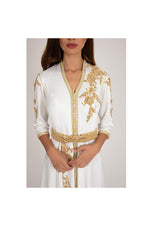 LAMACE White Arabic Traditional Kaftan with Gold Embroidery and Embellishments