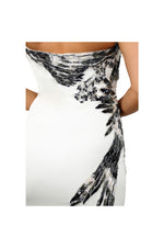 LAMACE White Silk Jersey Mini Dress with Crystal and Beaded Bird Embellishment 