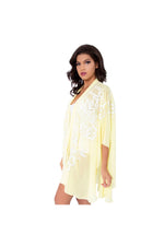 LAMACE Yellow Kaftan with White Floral Embroidery