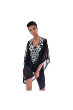 LAMACE Black Kaftan with Silver sequin, crystal and bead floral embellishment