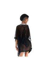 LAMACE Black Kaftan with Silver sequin, crystal and bead floral embellishment