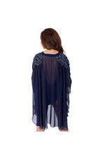 LAMACE Blue Beach Kaftan with Blue Sequin and Bead Floral Embellishments