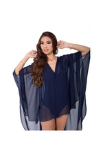 LAMACE Blue Beach Kaftan with Blue Sequin and Bead Floral Embellishments