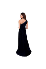 LAMACE Blue Silk Velvet Gown with Embellishments 