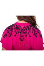 LAMACE Pink Beach Kaftan with Black Sequin and Bead Floral Embellishment