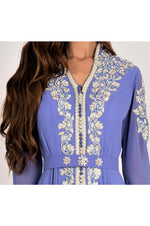 LAMACE Purple Arabic Traditional Kaftan Dress with Silver Embroidery and Embellishments