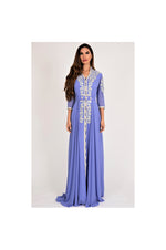 LAMACE Purple Arabic Traditional Kaftan Dress with Silver Embroidery and Embellishments