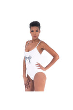 LAMACE White Swimsuit with Blue Bird Logo Embellishment